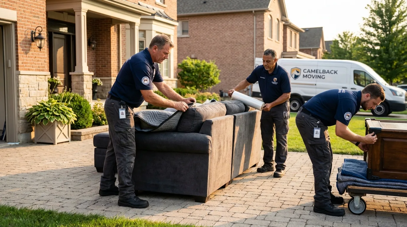 Large estate moving crew wrapping furniture in Keene, TX